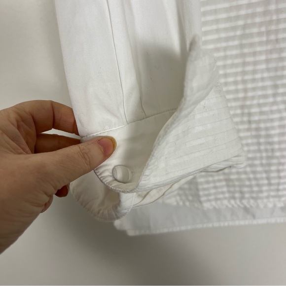 Eloise Pintucked White Cotton Band-Collar Blouse, Made in France - Picture 4 of 7